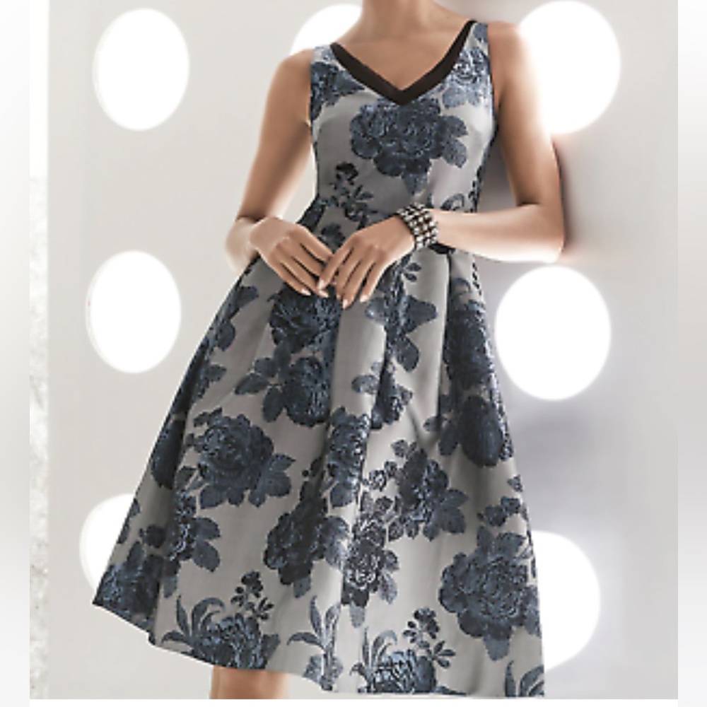White House Black Market Floral Jacquard Fit and Flare